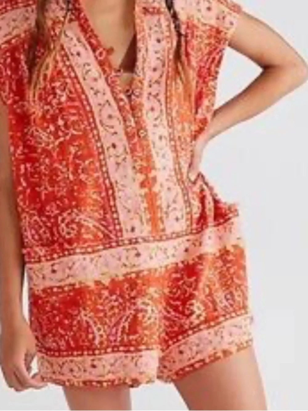 Free People Orange and Pink Paisley Romper - Picture 1 of 1
